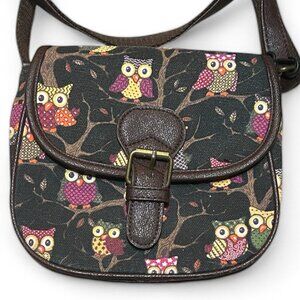 Owl Design‎ Brown Canvas Crossbody Purse Bag Boho Cottagecore Woodland Small